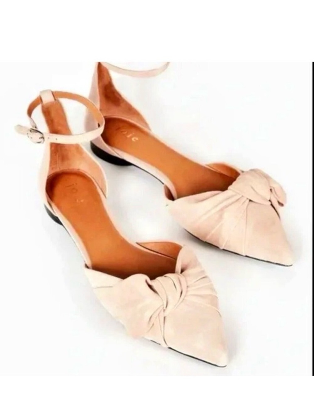JOIE Tarlo Bow Suede Flats Point Toe Ankle-strap Sea Salt 7 MSRP $325